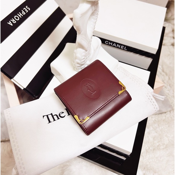 Authentic Cartier Vintage Maroon Coin Pouch / Change Wallet / Purse - Picture 9 of 10
